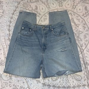 Levi's Premium High Loose Taper Jeans Light Wash Blue Distressed Sz 30 x 29